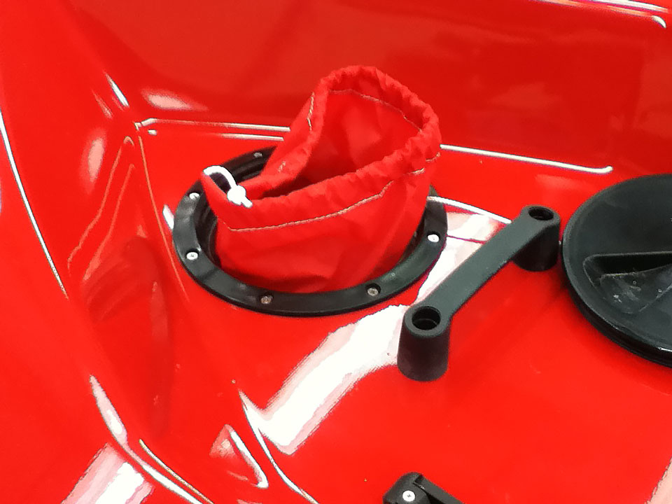 Deck hatch and kit bag installed in Peinert Zephyr rowing shell